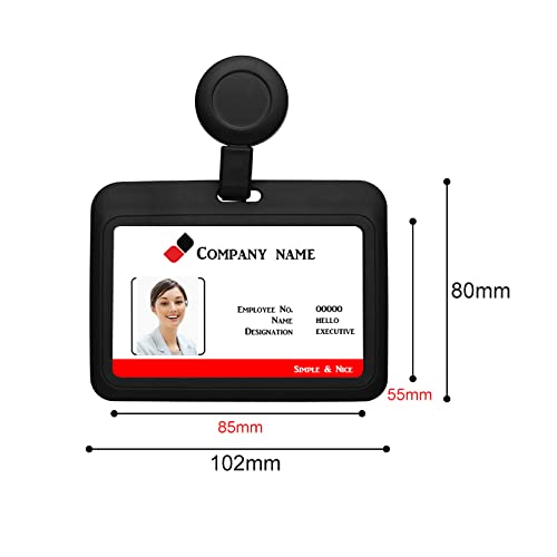 Hicycle2 ID Badge Holder Case Horizontal with Reel Clip Retractable Heavy Duty Credit Card Business Card Office Supplies (Black) - Image 3